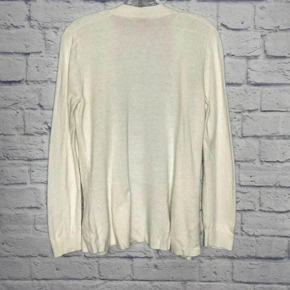 Ann Taylor Loft White Ribbed Open Cardigan Sweater - Picture 6 of 6
